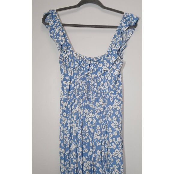 Reformation womens size 10 amethyst dress midi square neck ruffle blue floral - Picture 5 of 10